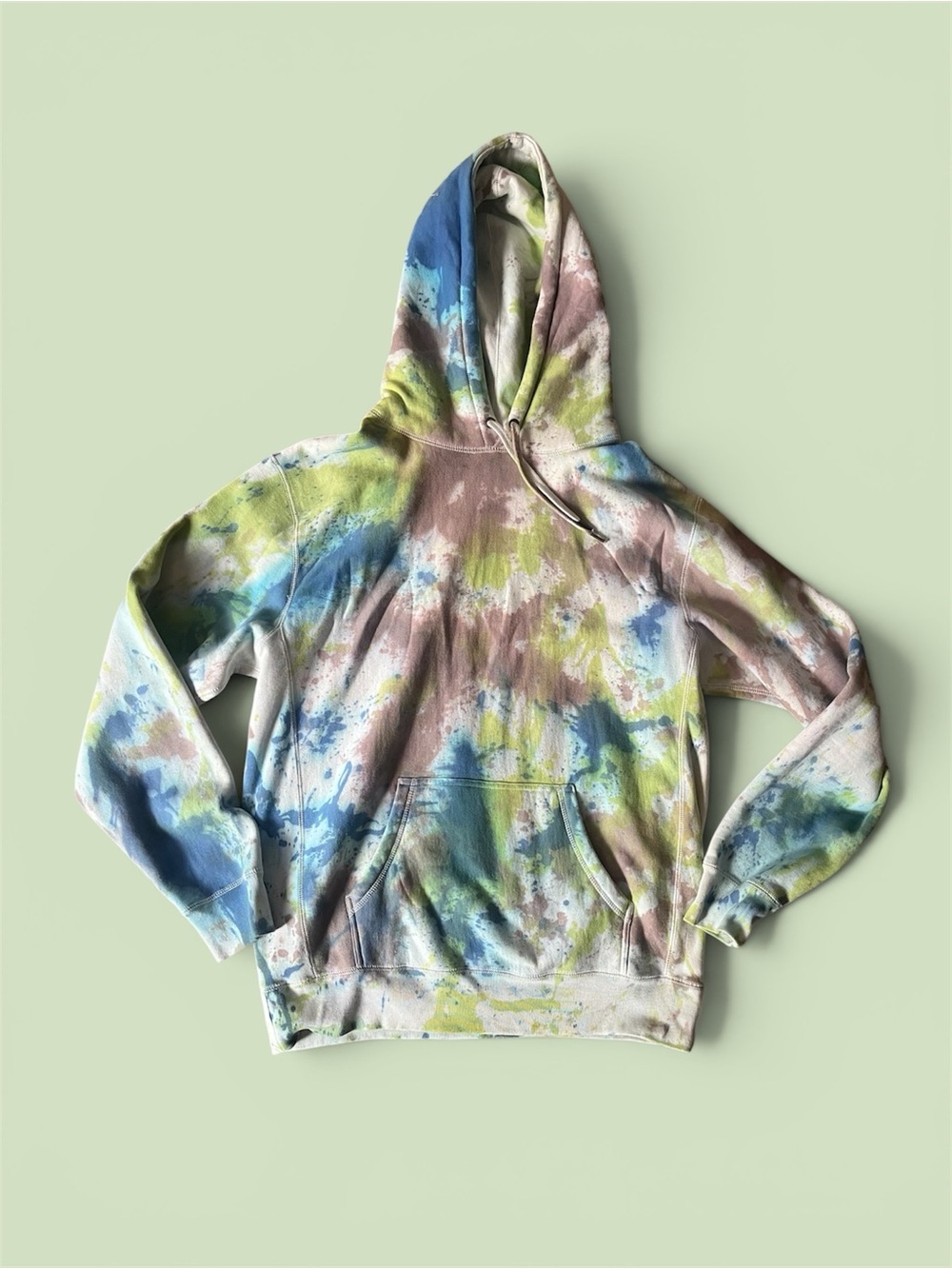 Hand designed Tie-Dye Hooded Sweatshirt in Blue, Green & Brown